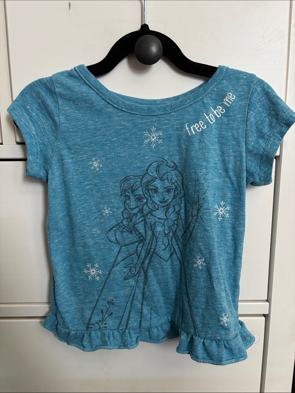 Disney Frozen girls teal blue 'Free to Be Me' ruffle hem tee
